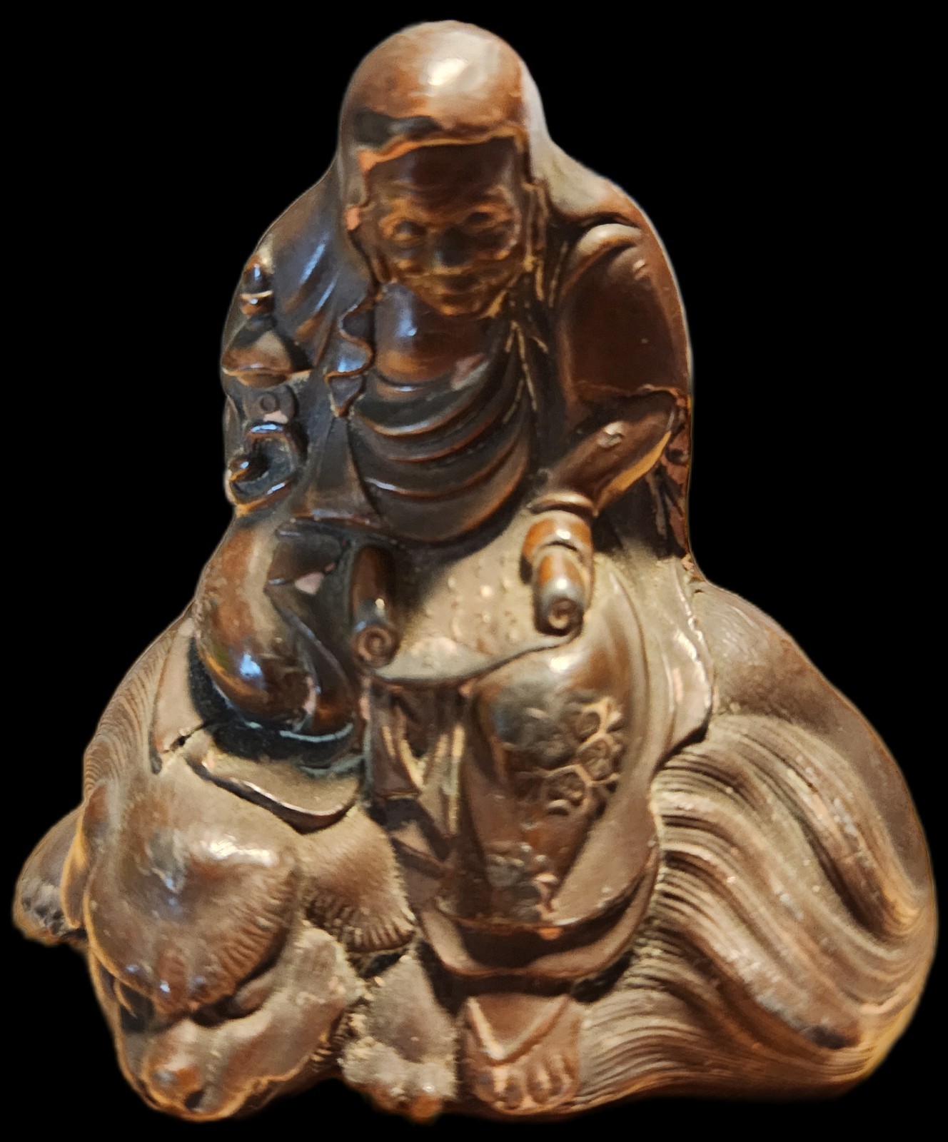 Old Japanese Bronze Sculpture Zen Master Sitting Reading Scroll Daruma Figure Old Japanese Bronze Sculpture Zen Master Sitting Reading Scroll Daruma Figure