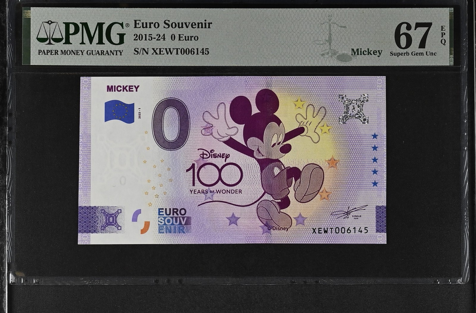 0 Euro Disney Banknotes - Mickey Mouse (7,250 Printed Notes) - PMG 67 Superb Gem