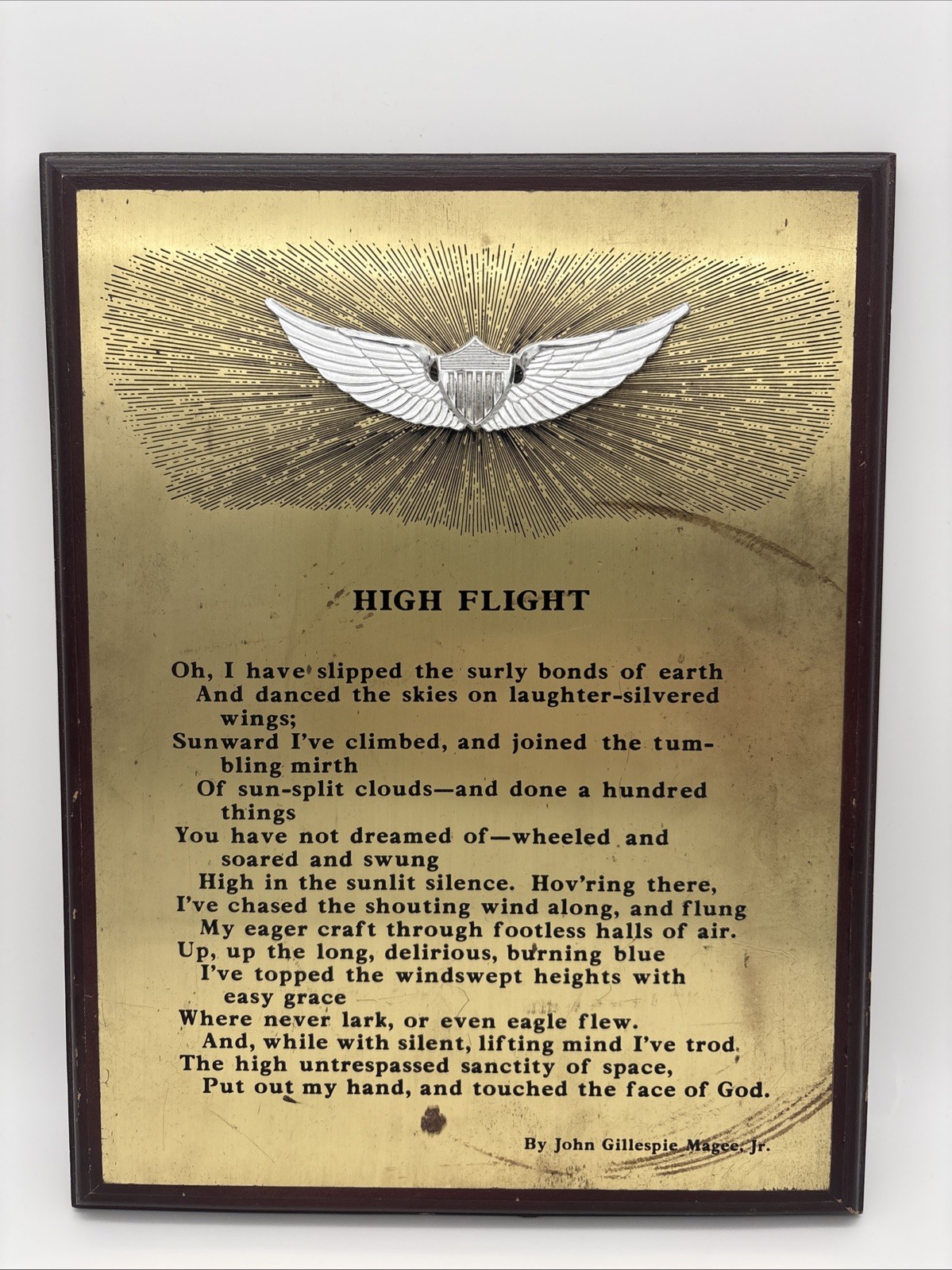 WW2 WWII US Army Air Force USAAF High Flight John Gillespie Magee Jr Wall Plaque