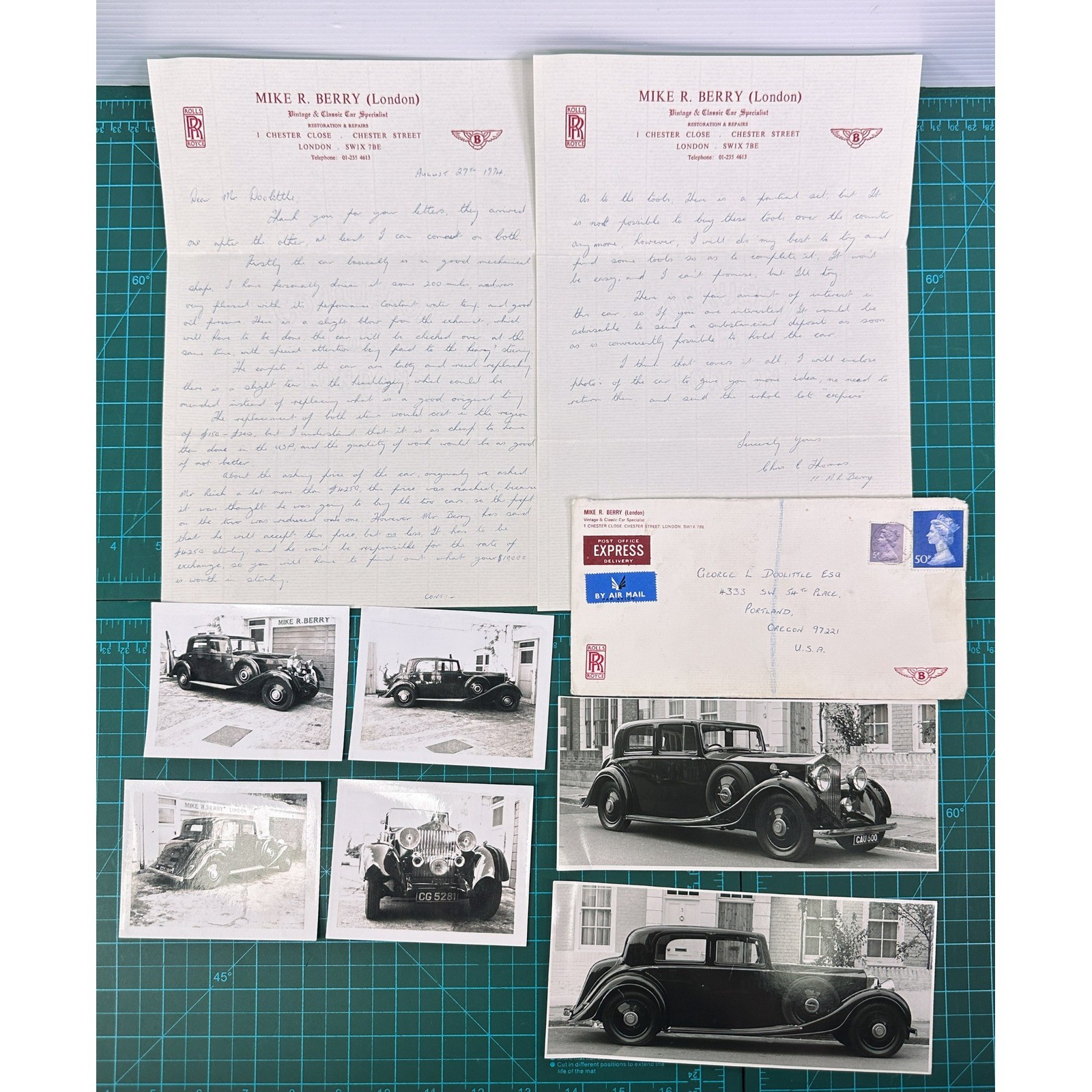 1934 Pre-War Bentley 1974 Mike R Berry Dealer Buyer Letter & 6 Photo Archive
