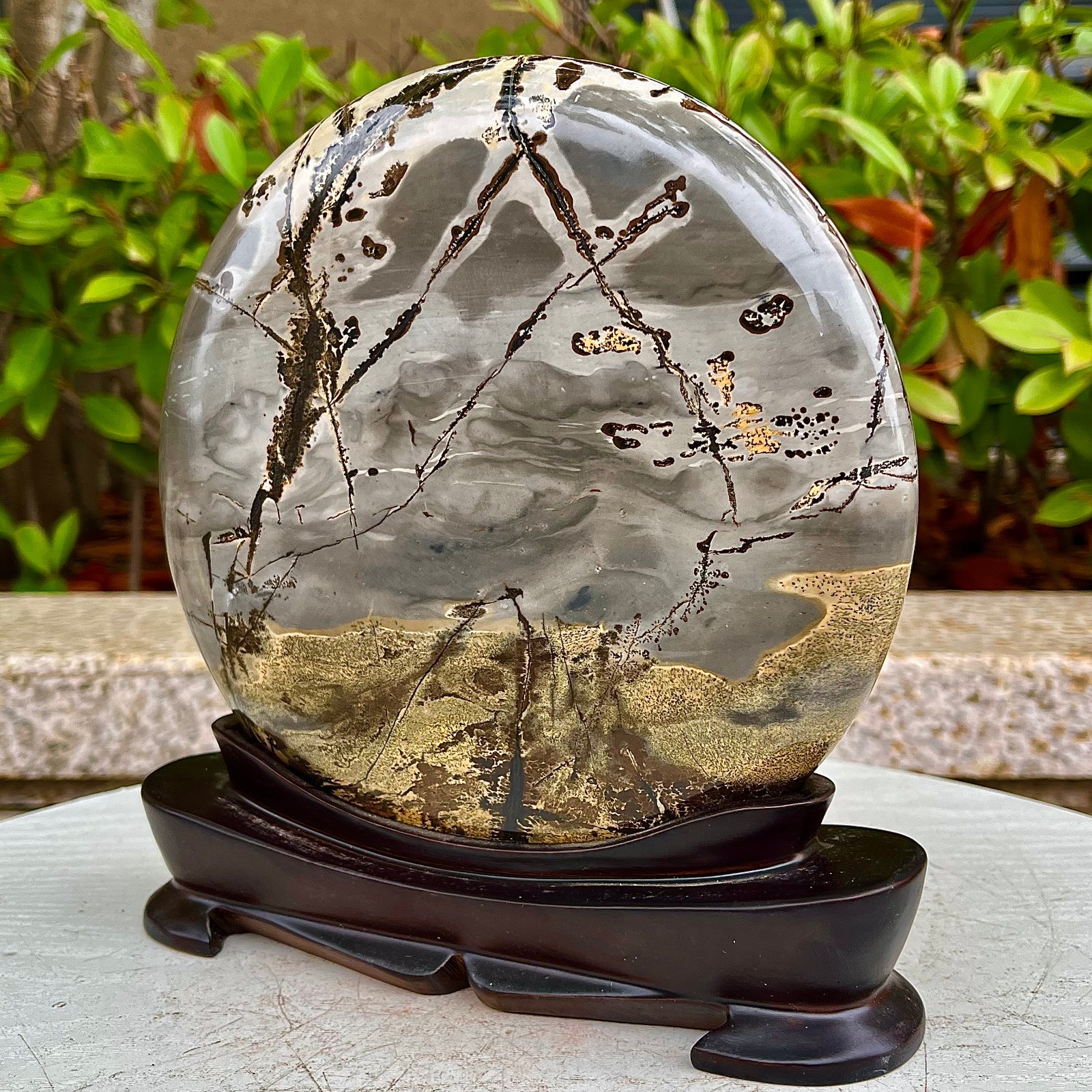 4.47LB  Beautiful Natural Chinese Dendritic Limestone Picture Stone Guohua-Rare