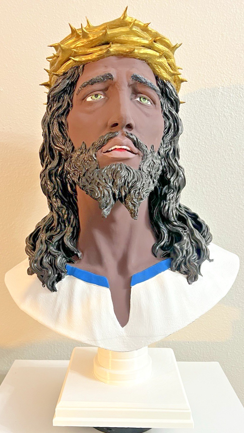 Black Jesus Christ Bust – Hand Painted Crown of Thorns Statue | Black History