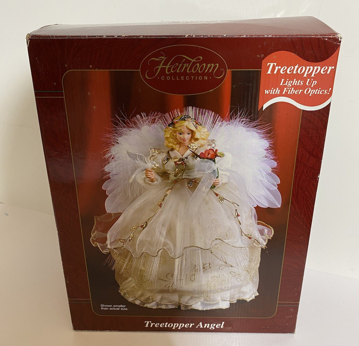 Vintage Fiber Optic Light Up Angel Tree Topper Carlton Cards Heirloom Works Box
