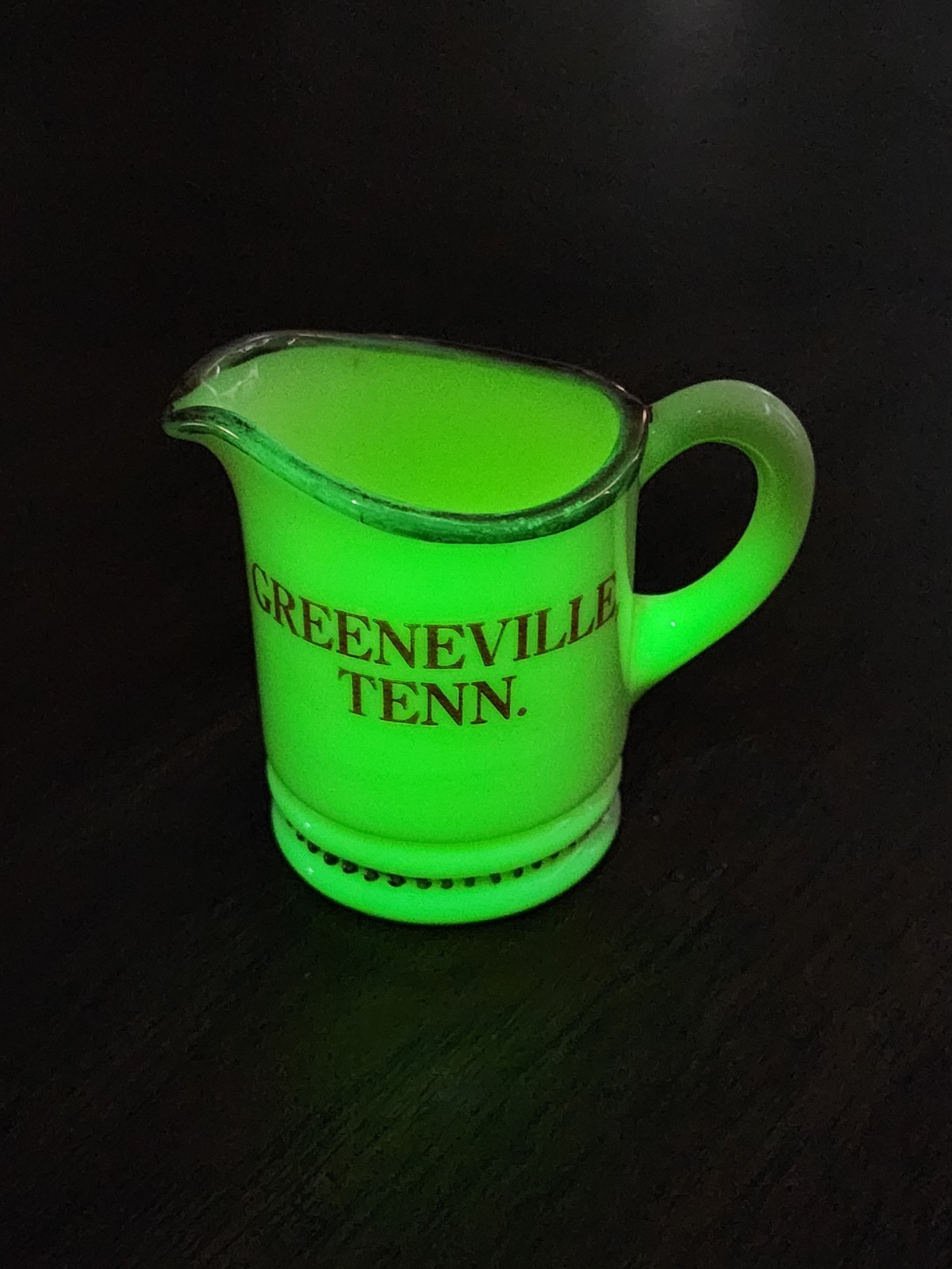 Antique Uranium Custard Glass Creamer Souvenir of Greenville, TENNESSEE