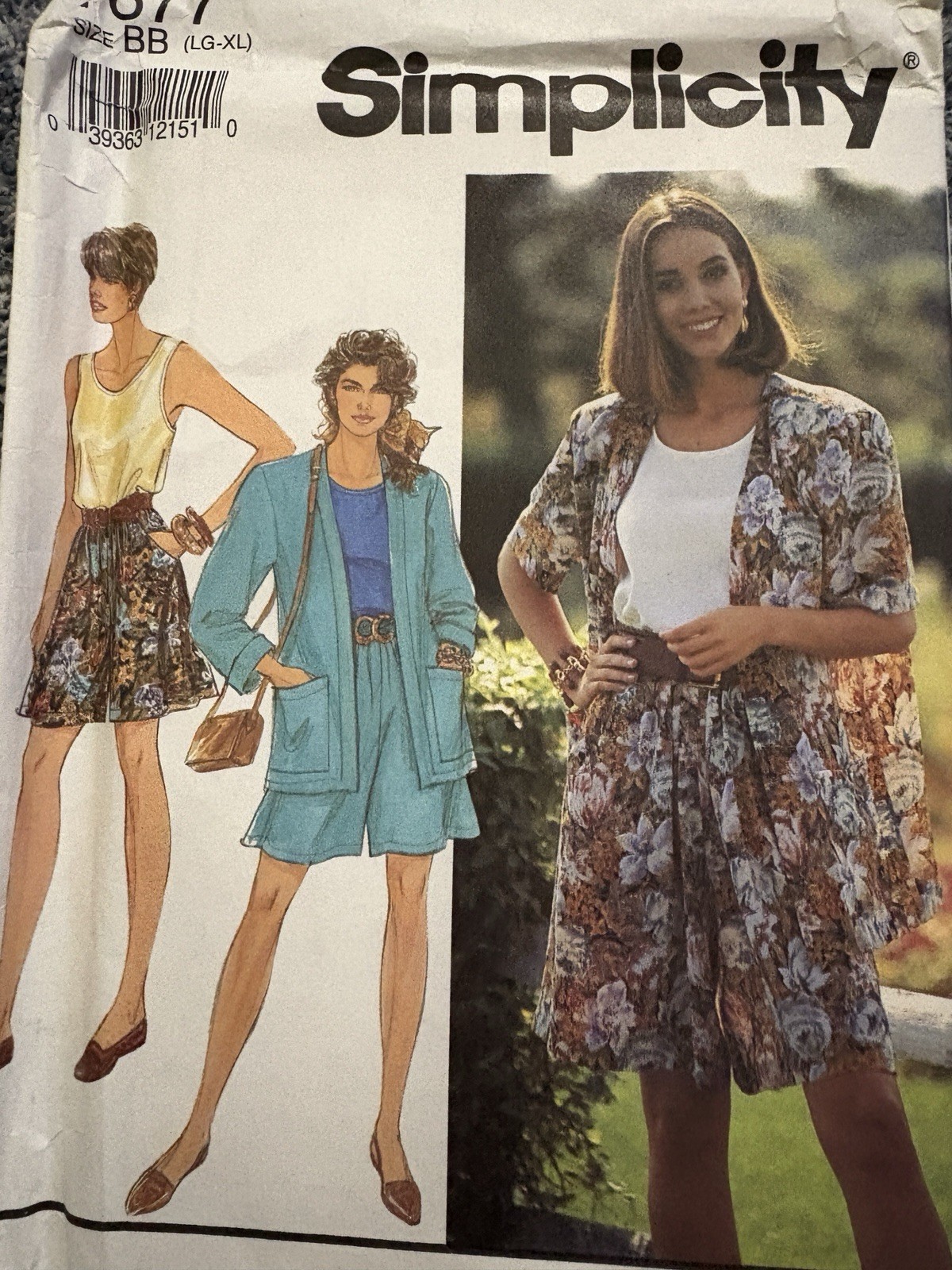 VtG Simplicity 7677 1990s Misses Shorts Top Jacket Set Pattern L XL 18 Plus BB