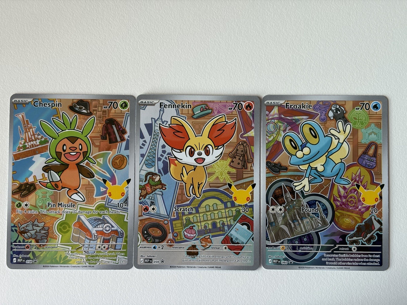 Pokémon First Partner Series 3 Full Set Chespin 058 Fennekin 059 Froakie 060 NM