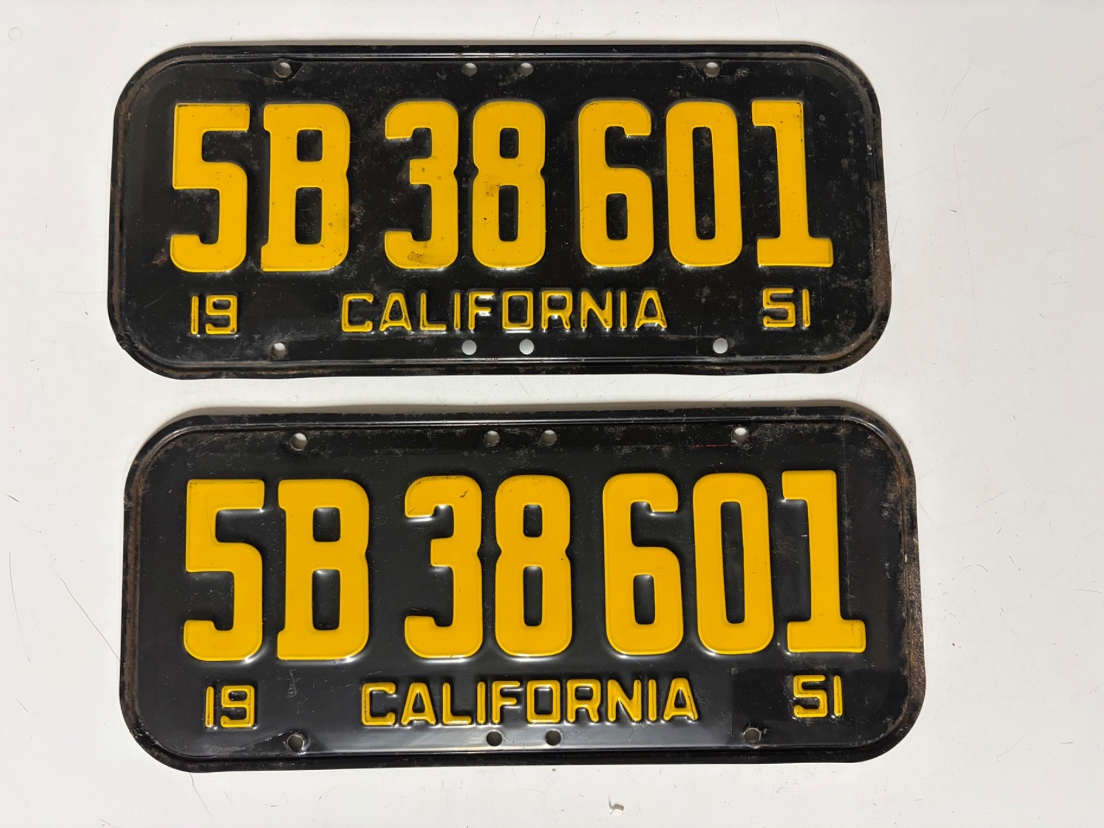1951 California pair license plates  5B 38 601 original paint