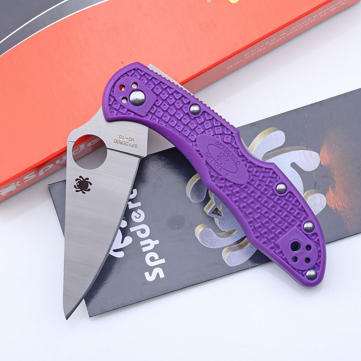 Fiberglass Nylon Purple Handle Silver Stainless Steel Plain Blade Pocket Knife
