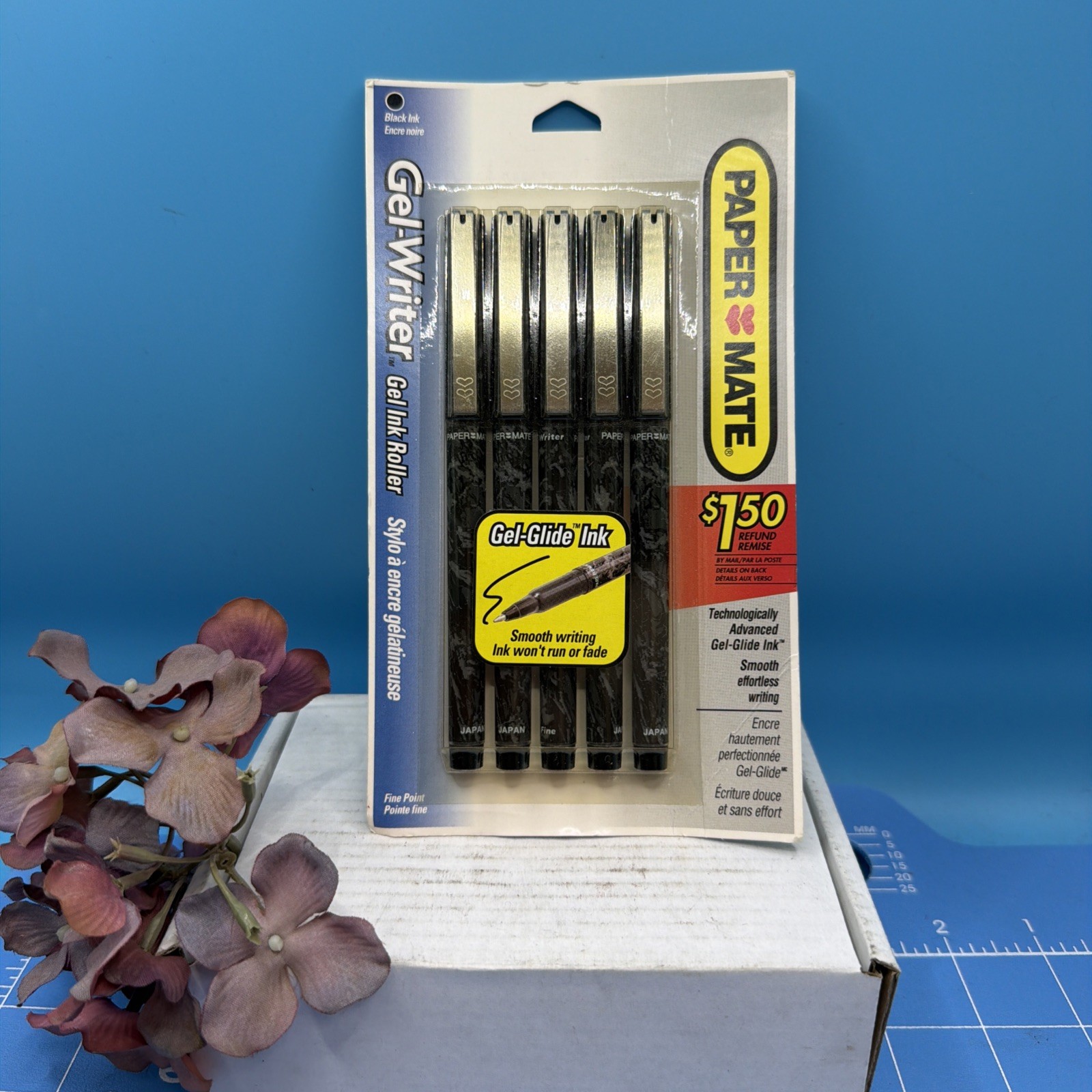 Vintage 1995 Paper Mate Gel-Writer Pens Black Fine Point 5 Pack NOS Japan Sealed