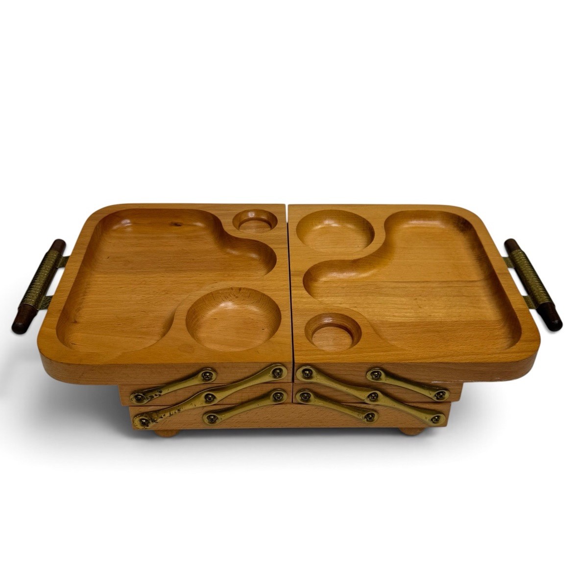 Vintage Karoff MCM 50s Wood 3-Tier Expandable Buffet Serving Tray / Jewelry Tray Vintage Karoff MCM 50s Wood 3-Tier Expandable Buffet Serving Tray / Jewelry Tray