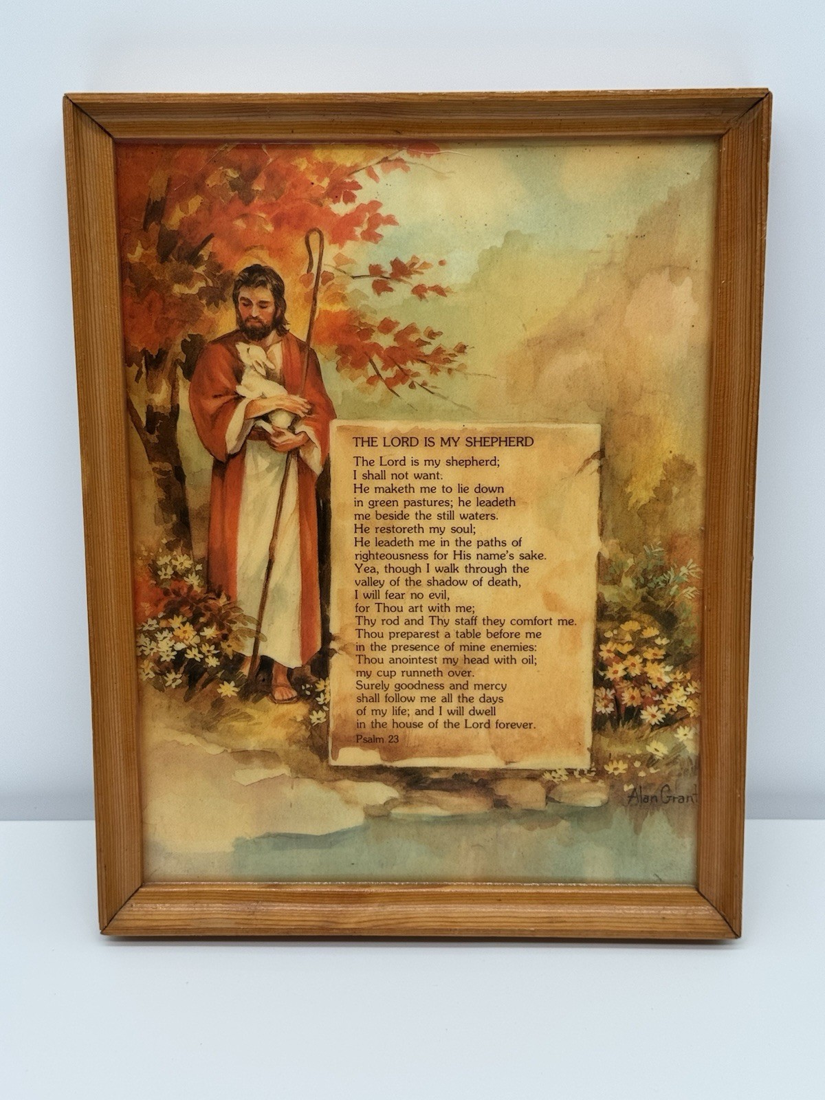 Vintage 1970s Alan Grant “The Lord Is My Shepherd” Psalm 23 Wood Plaque 14x11