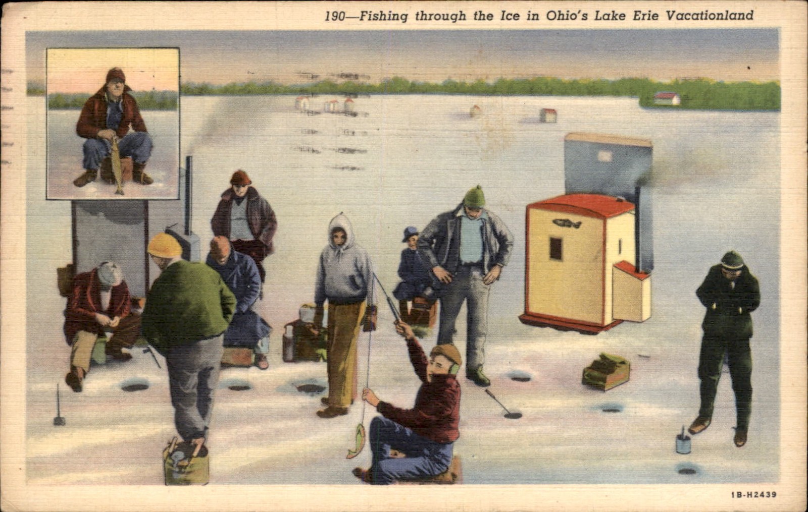Sandusky Bay OH Ice Fishing E. B. Ackley c1940s Vintage Postcard bhn Sandusky Bay OH Ice Fishing E. B. Ackley c1940s Vintage Postcard bhn