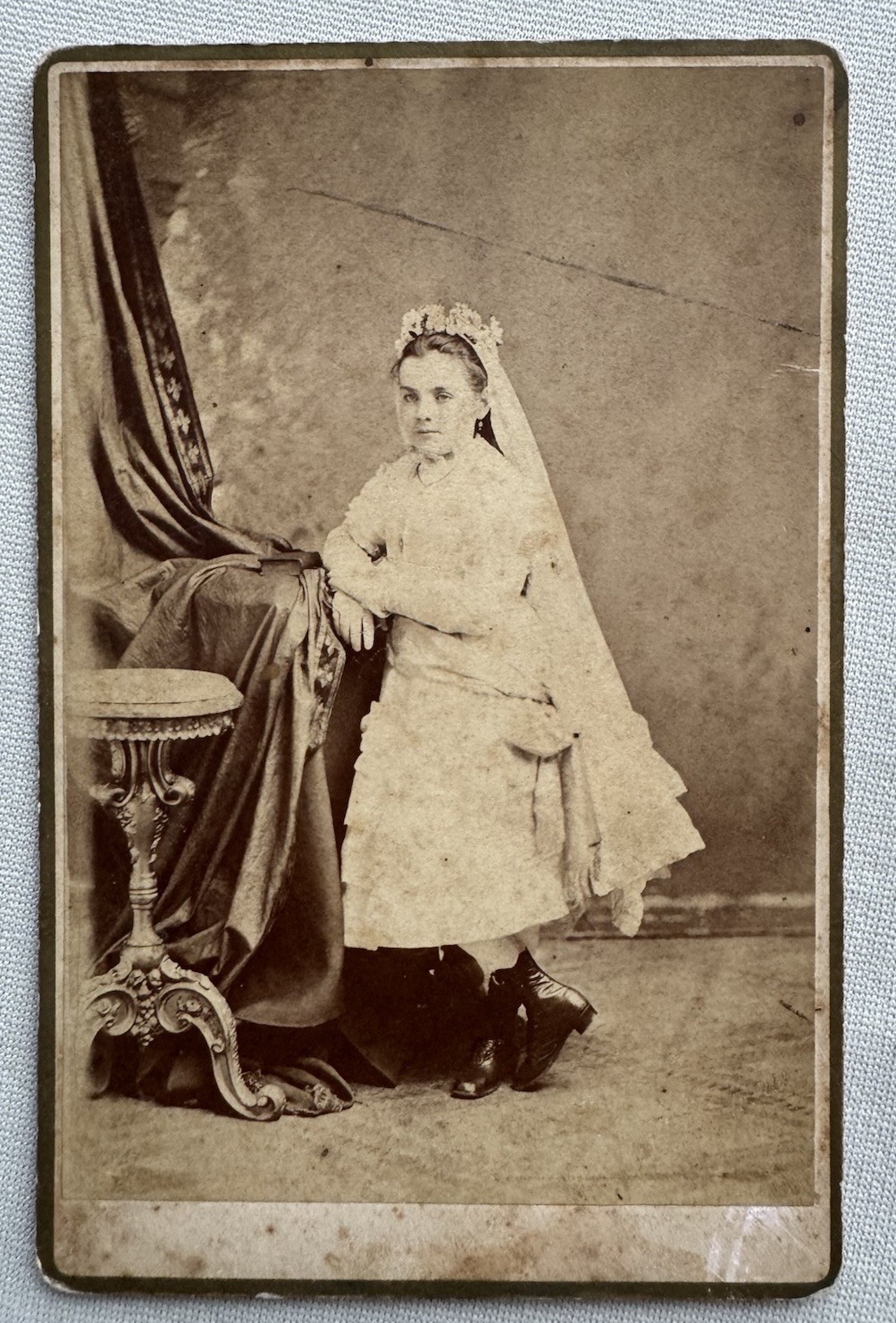 1870s William Shew San Francisco Cabinet Card Girl First Communion Portrait