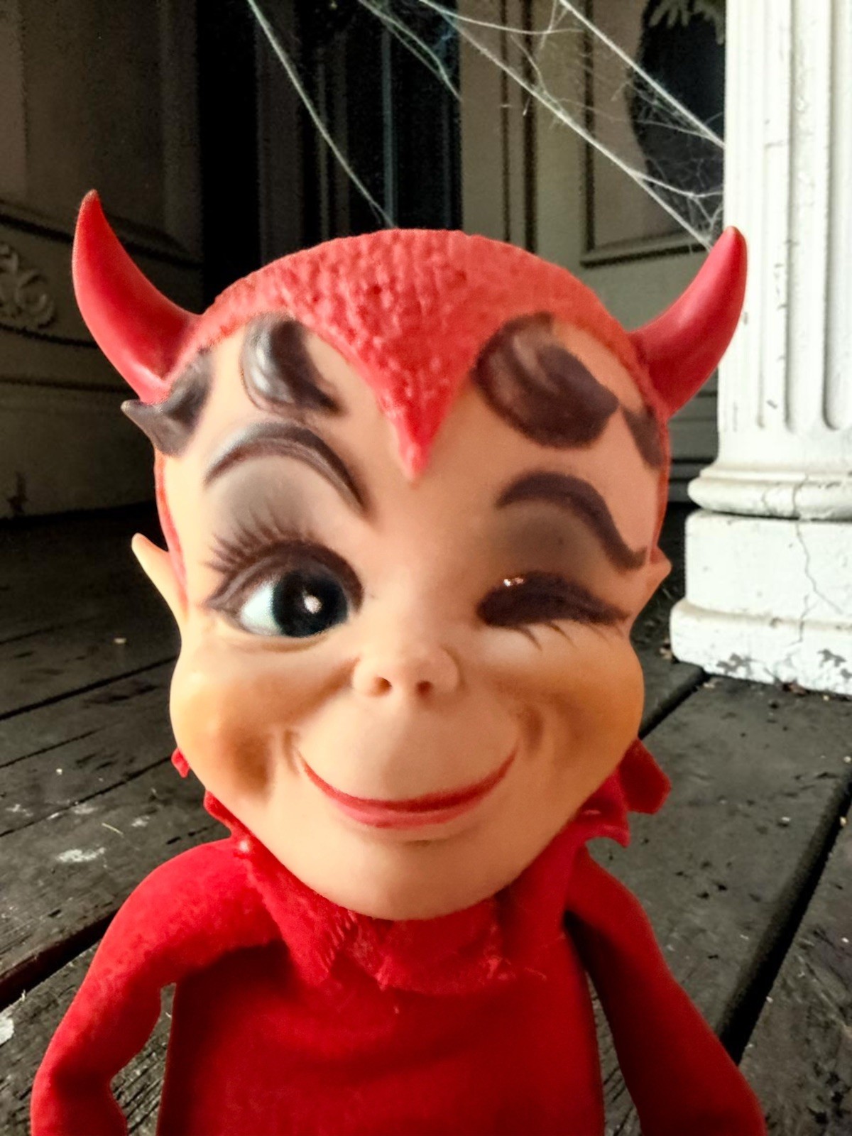 Vintage 1967 KAMAR Japan Winking Red Devil Knee Hugger Halloween Elf 🎃 Vintage 1967 KAMAR Japan Winking Red Devil Knee Hugger Halloween Elf 🎃