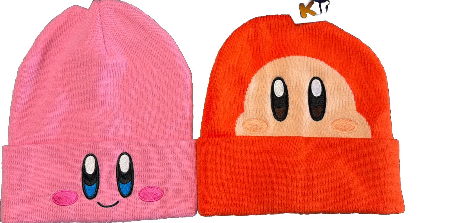 LOT 2x Kirby & Waddle Dee Big Face Cuff Beanie Hat - Kirby Cosplay