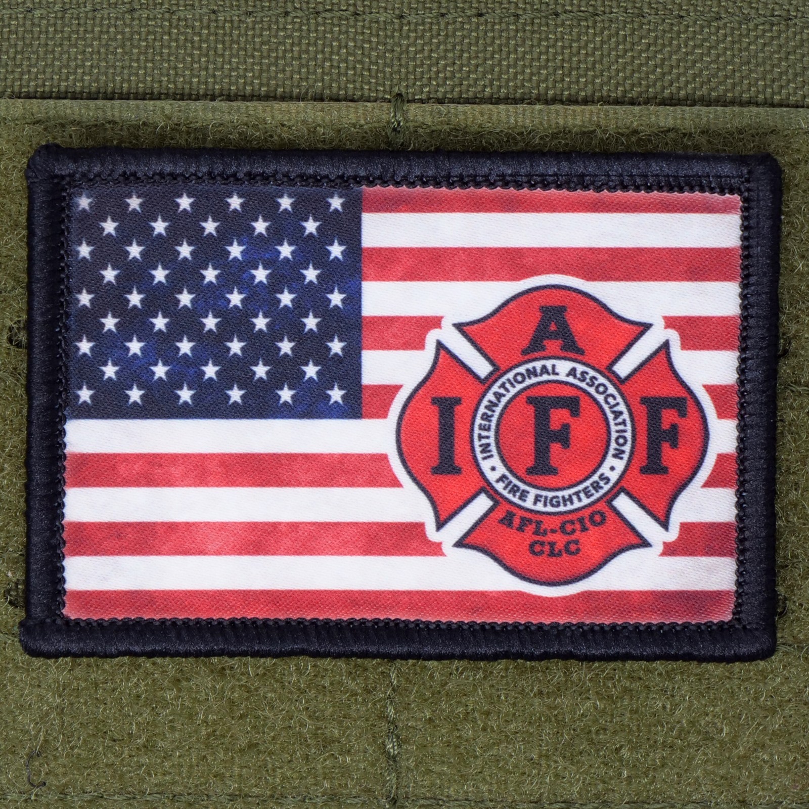 Fire Fighter Patch Moral Tactical First Responder IAFF USA Flag Hook & Loop 3x2