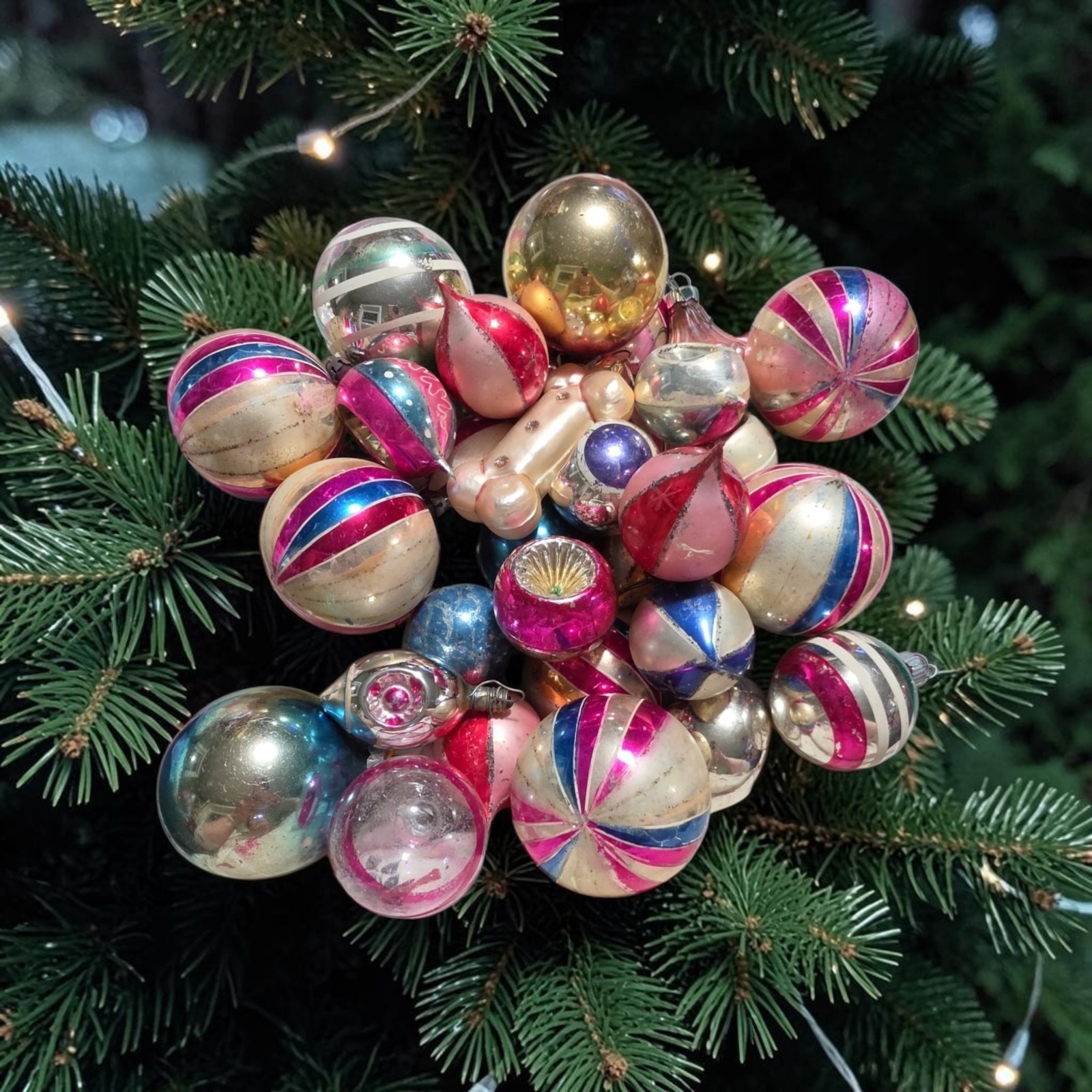 Vtg Mid Century Christmas Ornament Lot 31pc Shiny Brite Indent UFO WWII Polish