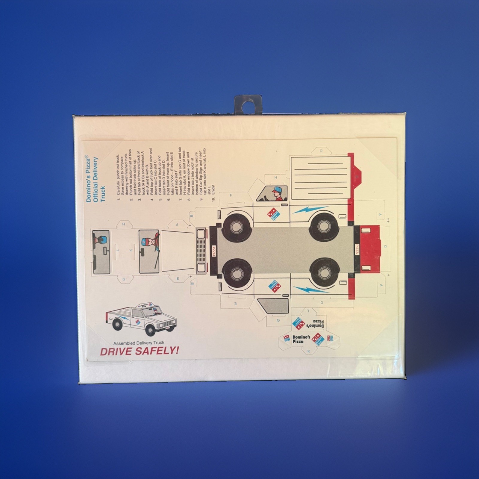 Vintage 90's DOMINO'S PIZZA Cardboard Delivery Truck Punch Out Sheet UNUSED RARE Vintage 90's DOMINO'S PIZZA Cardboard Delivery Truck Punch Out Sheet UNUSED RARE