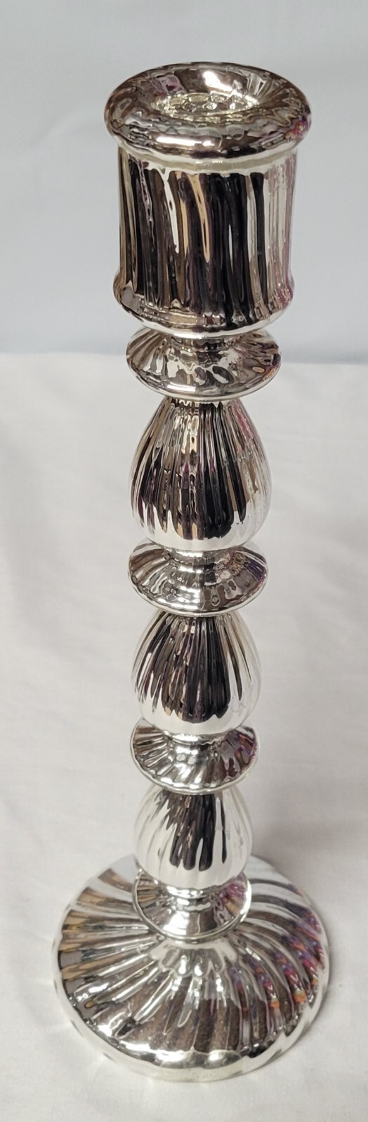 Stunning Thin Glass Candle Holder Shiny Silver Tone 12\