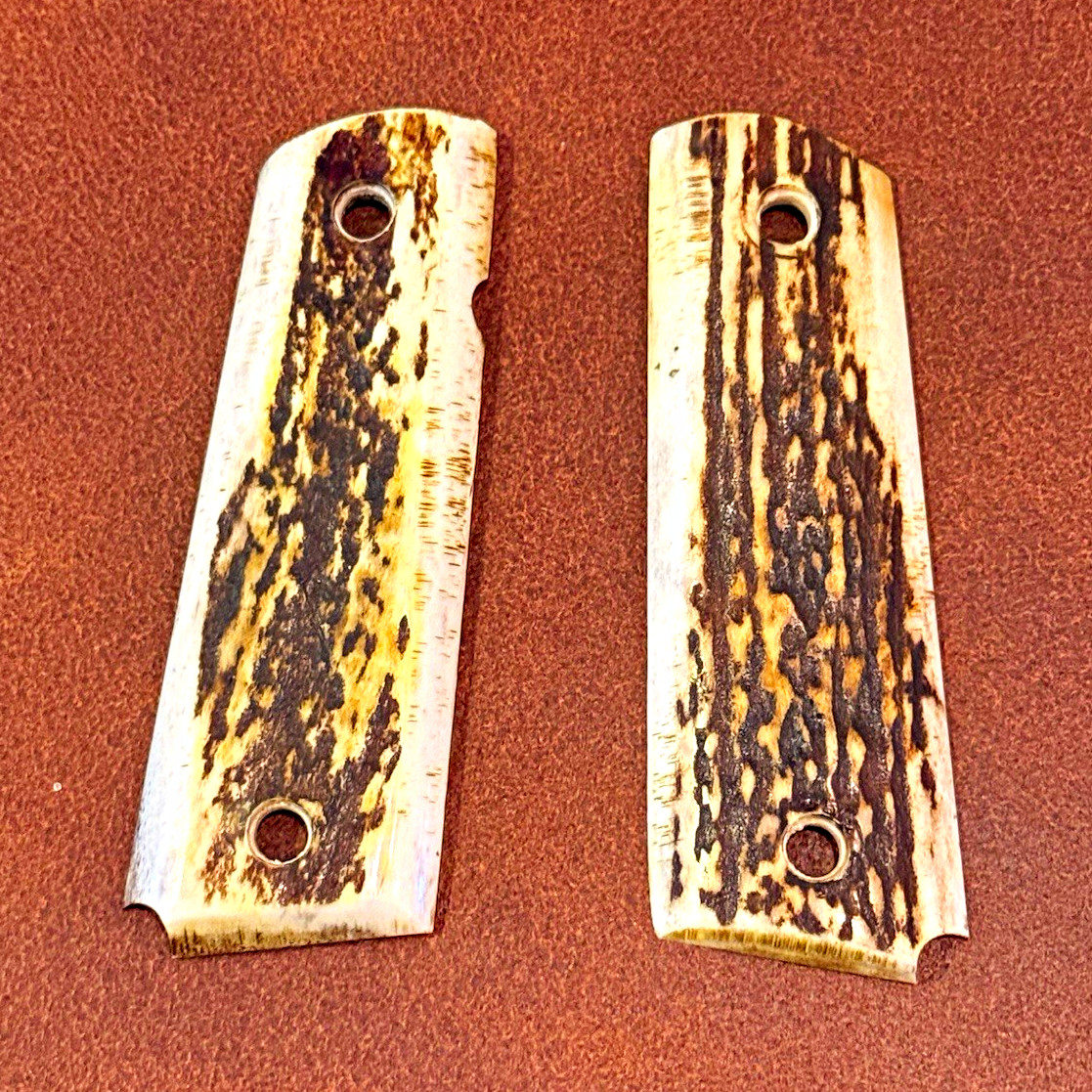 Vintage 1911 Stag Scales Grip Panels Pair, 2 Screw Holes Each