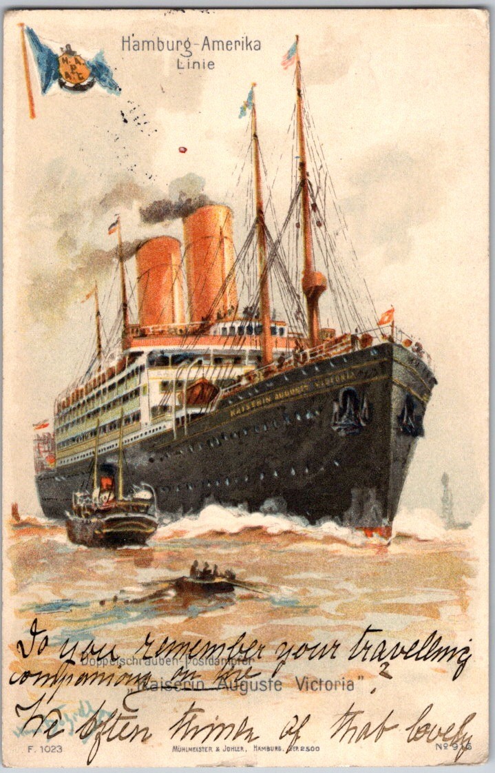 1911 Postcard Steamship Ship Hamburg Amerika Line SS Kaiserin Auguste Victoria
