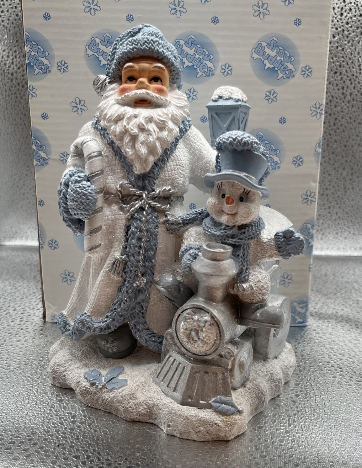 Snow Buddies Santa & Buddy Snowman on Train 1999  6” x 5”