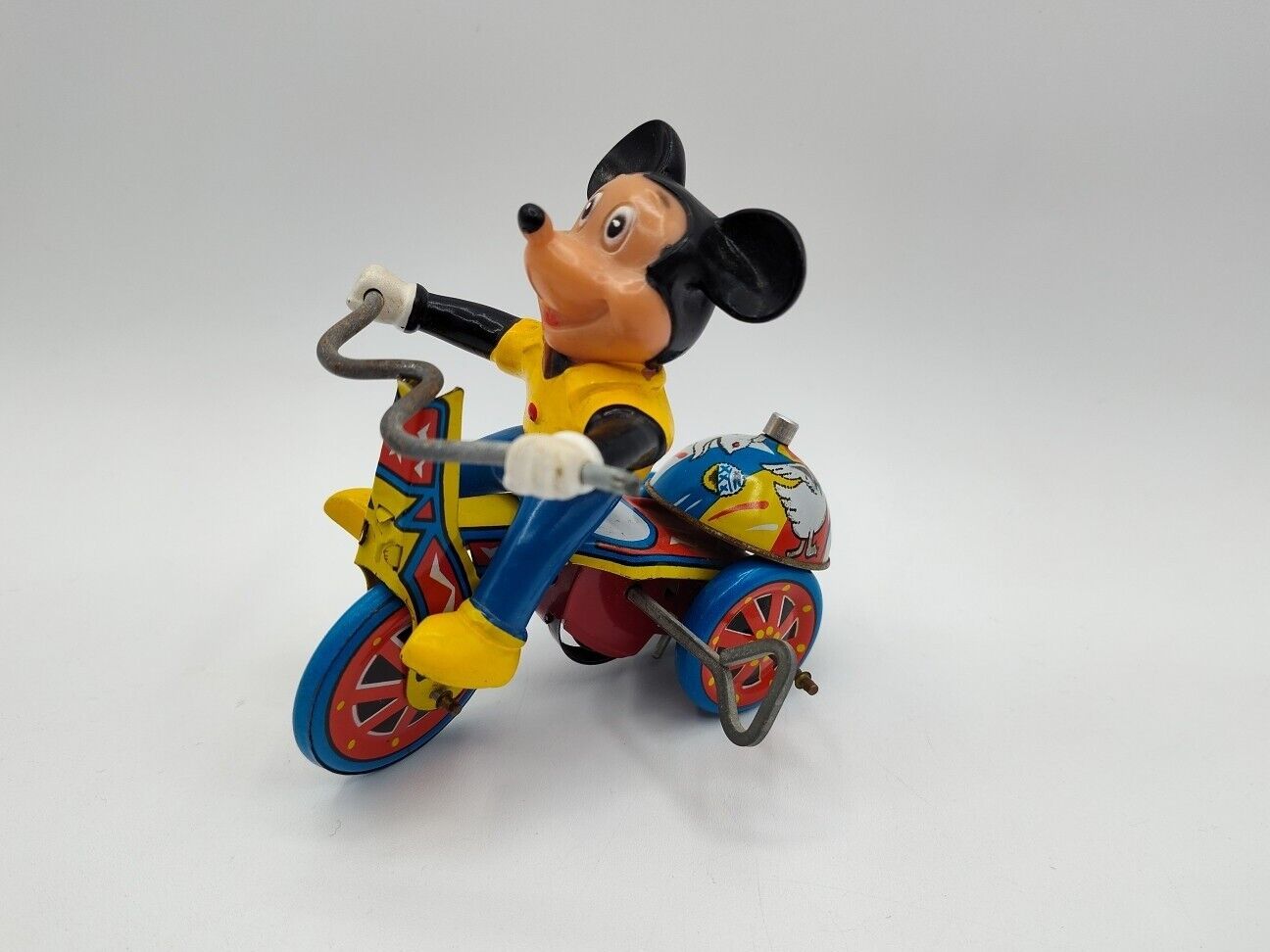 RARE MICKEY MOUSE WIND UP TRICYCLE TIN TOY SOME DAMAGE READ