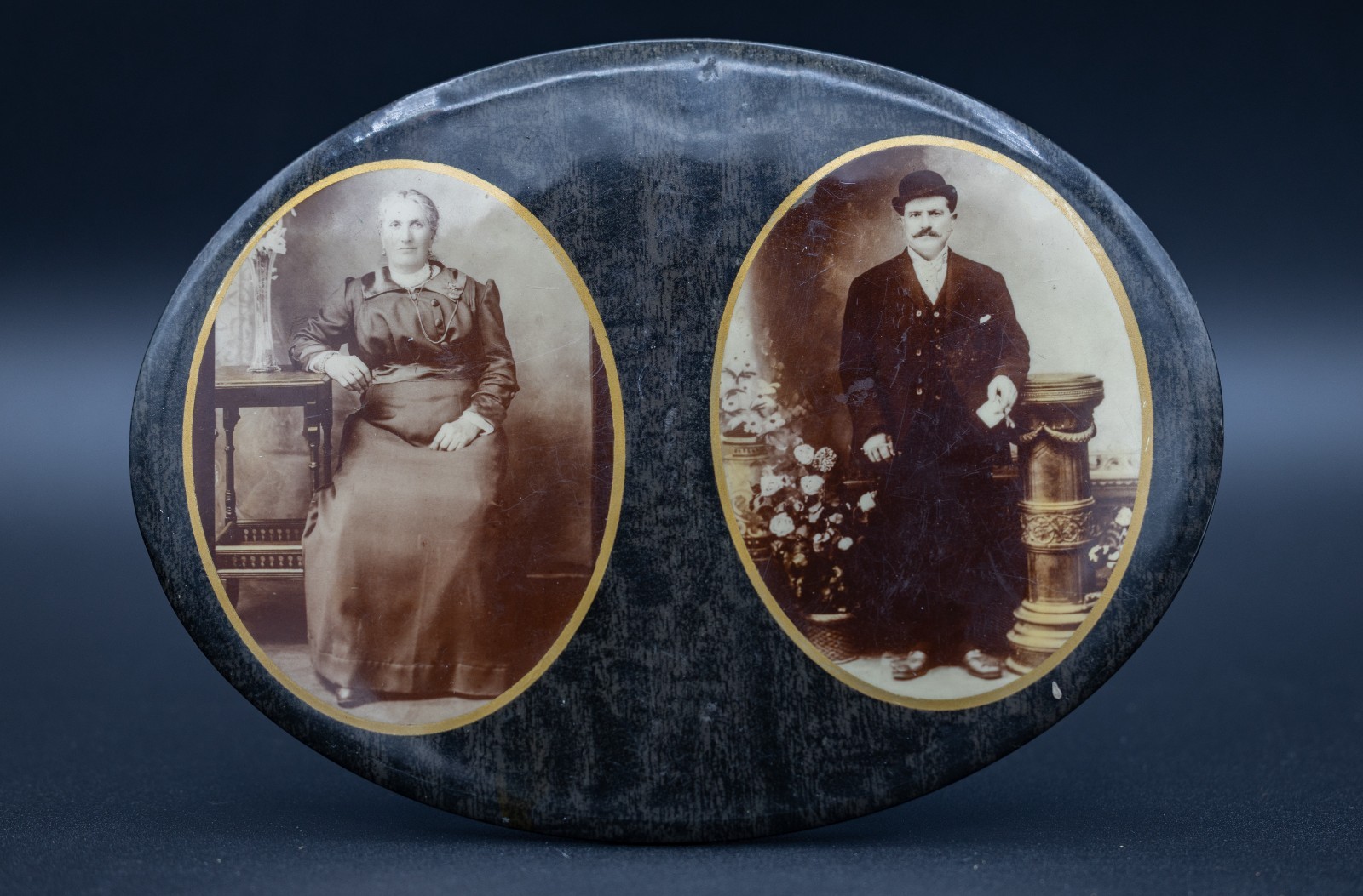 Antique 1910 Celluloid Tin Oval Portrait Plaque Huge 7.75 Antique 1910 Celluloid Tin Oval Portrait Plaque Huge 7.75