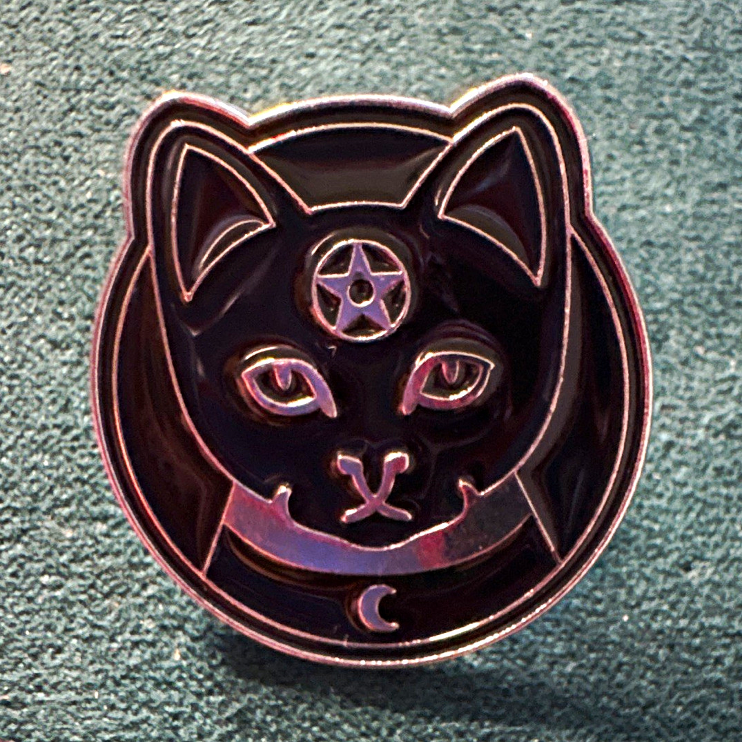 Black Cat Head Enamel Lapel Pin Pentagram & Crescent Moon Butterfly Clutch R20 Black Cat Head Enamel Lapel Pin Pentagram & Crescent Moon Butterfly Clutch R20