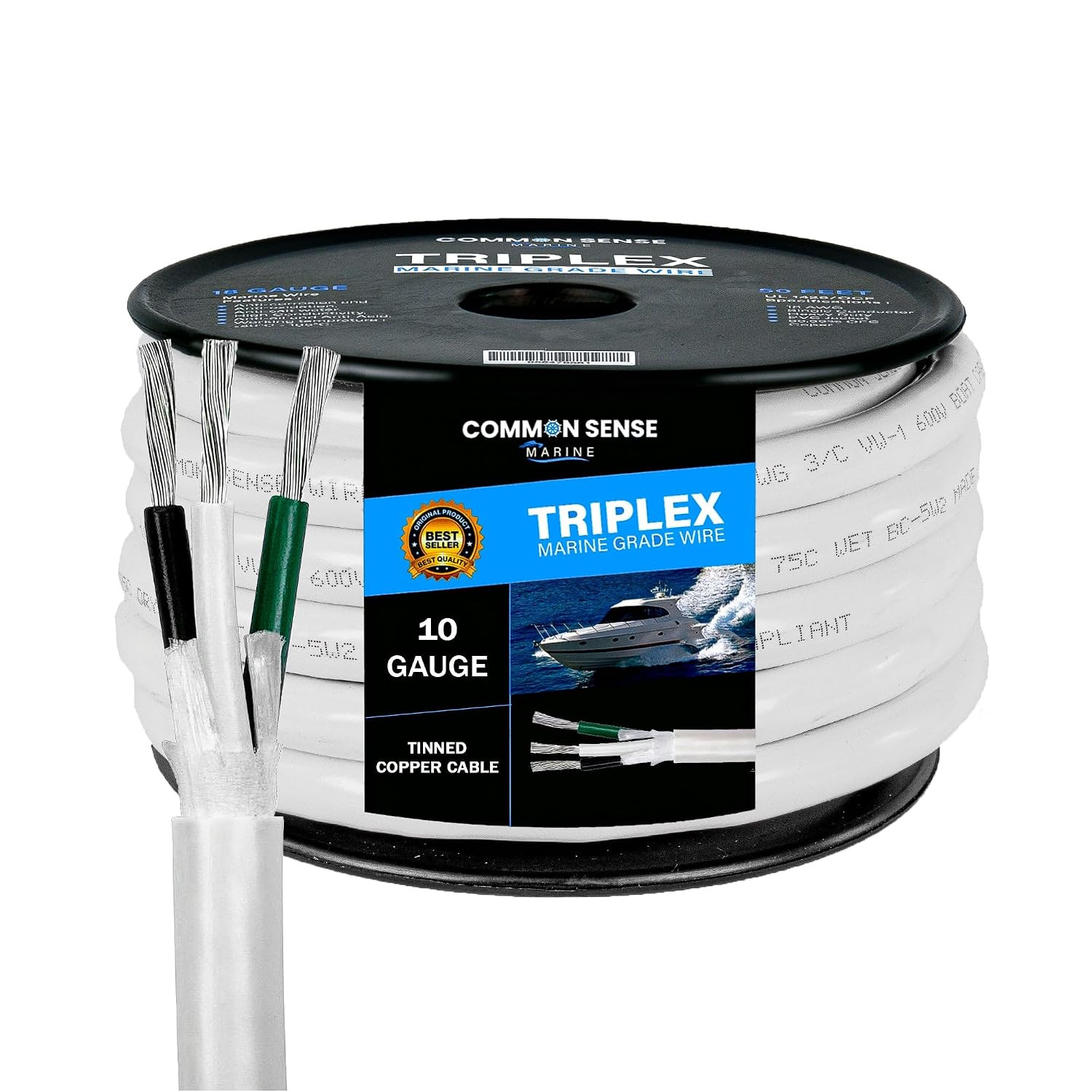 10 Gauge 3 Conductor Marine Wire - 18 Ft Triplex round Marine Grade Wire Tinned 10 Gauge 3 Conductor Marine Wire - 18 Ft Triplex round Marine Grade Wire Tinned