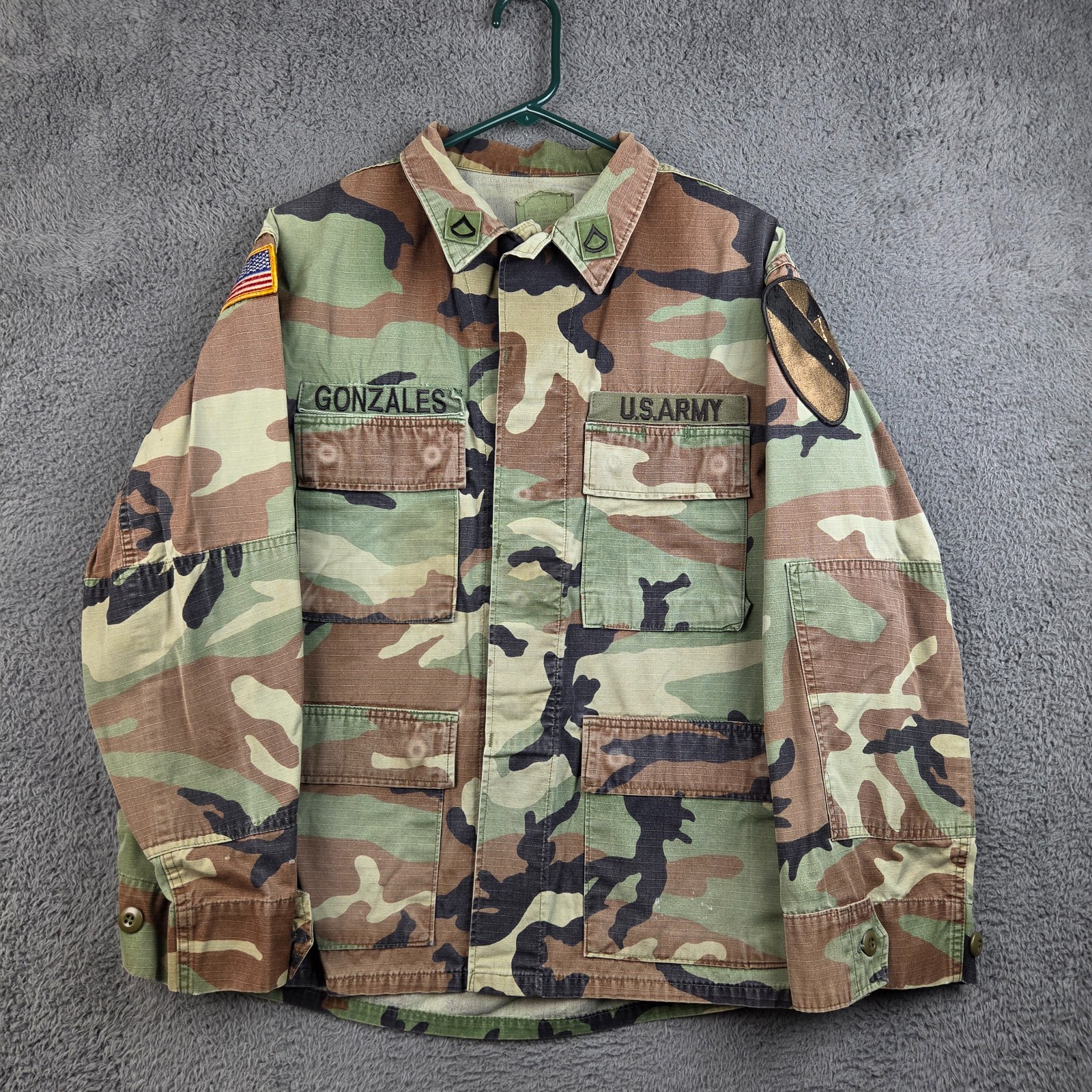 Vintage US Army 1st Cavalry Division Woodland Camo BDU Coat Medium Short Ripstop