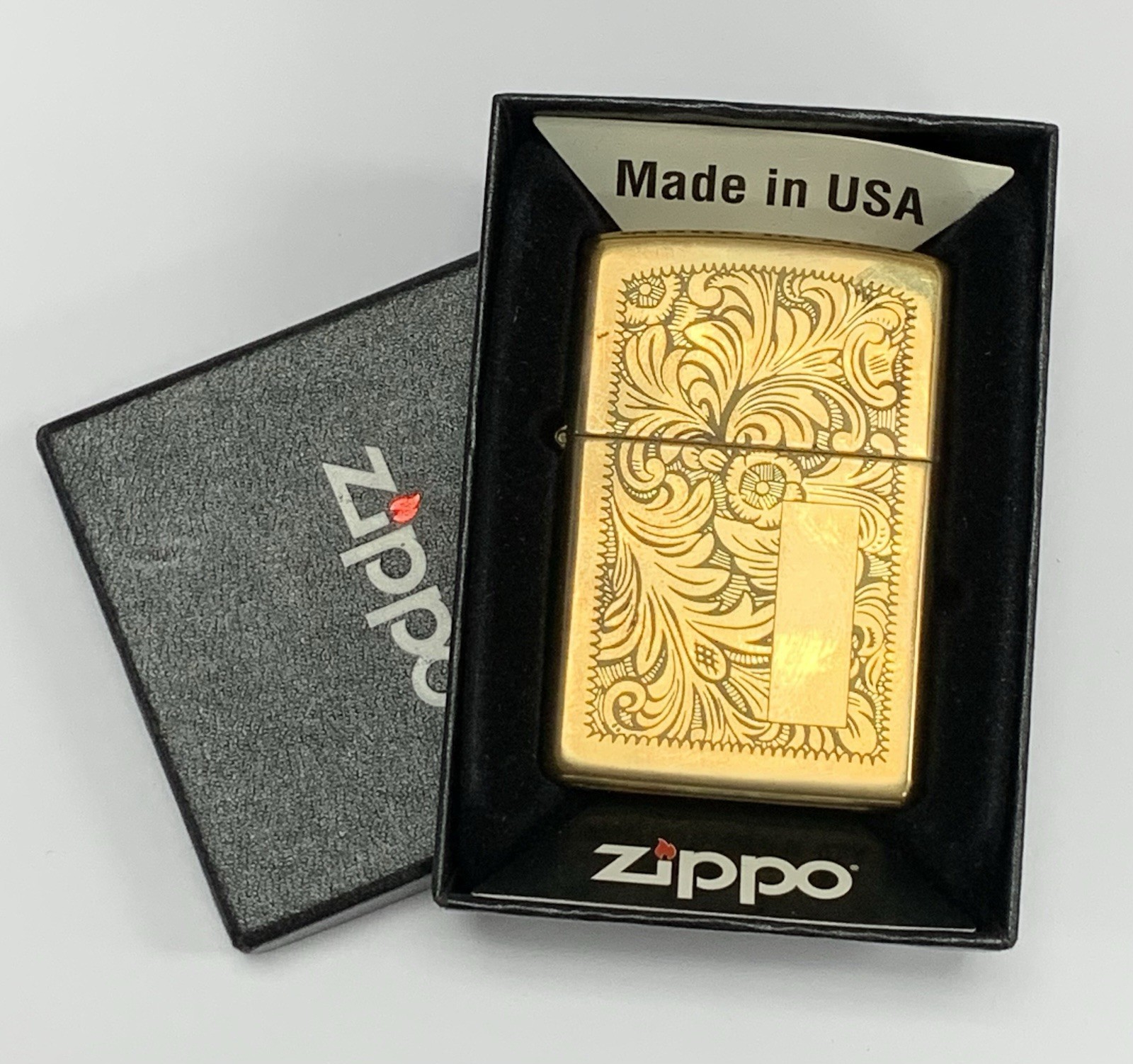 Vintage Zippo Reg Brass Venetian Lighter 352BIn Original Box With Paperwork Vintage Zippo Reg Brass Venetian Lighter 352BIn Original Box With Paperwork