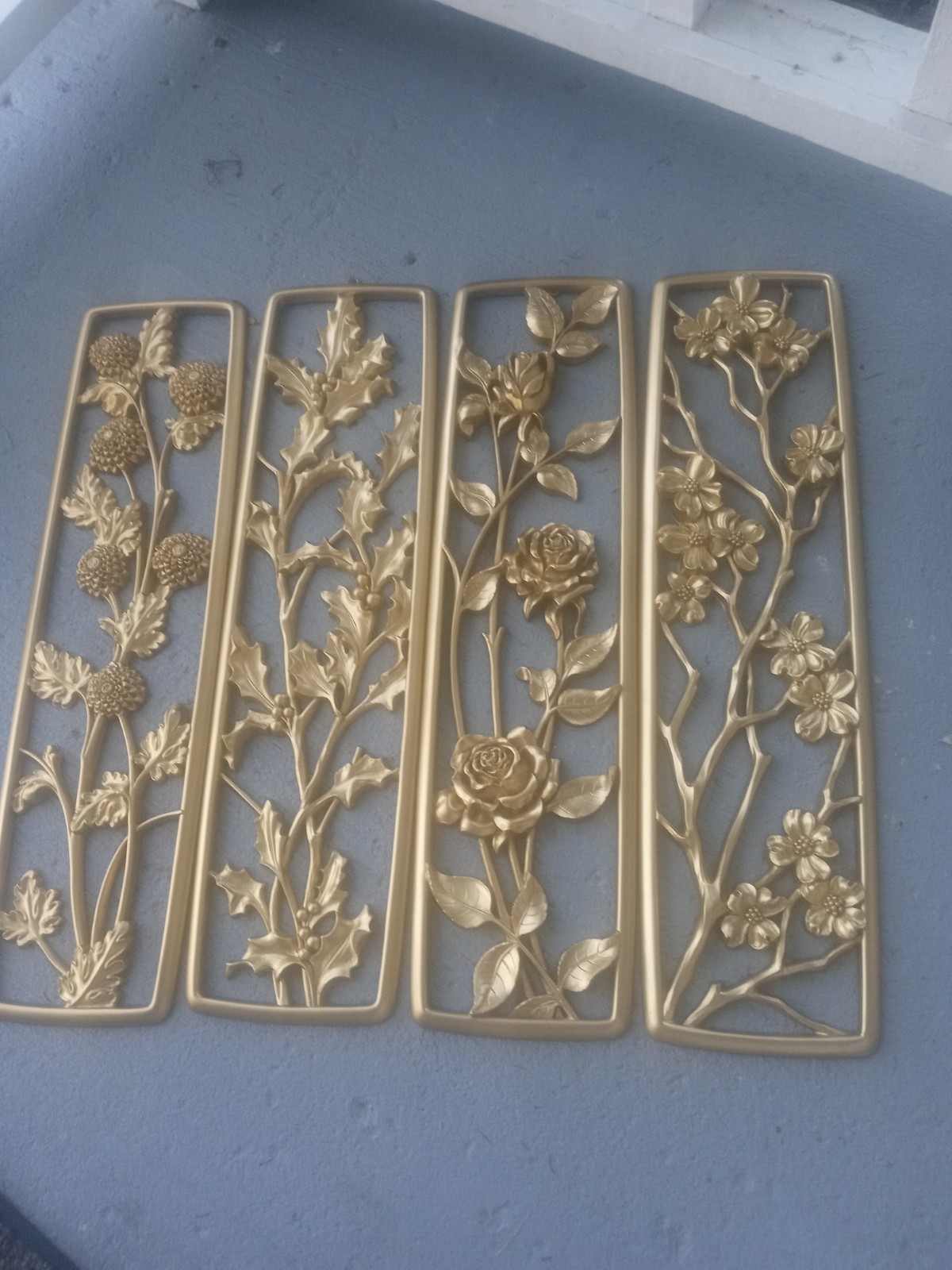 Vintage Syroco Gold Four Seasons Floral Art Wall Hangings 