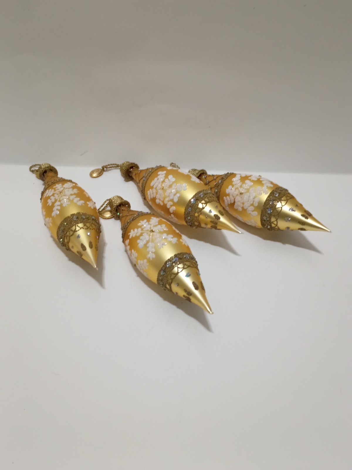 Set Of 4 Vtg. John Toole Dept. 56 Jewelry For The Tree Glass Ornament Gold Set Of 4 Vtg. John Toole Dept. 56 Jewelry For The Tree Glass Ornament Gold