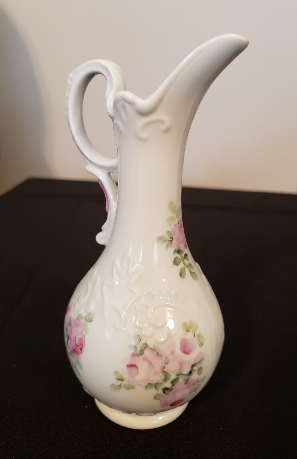 Handpainted Vase  Pitcher Signed Chic Shabby Cottage Victorian Decor Floral
