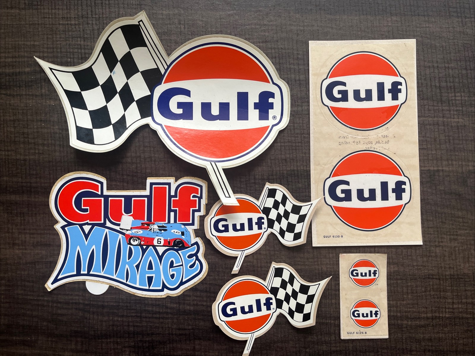Lot of 10 Vintage 60’s 70’s GULF Oil DRAG RACING Decal Stickers Checked Flag