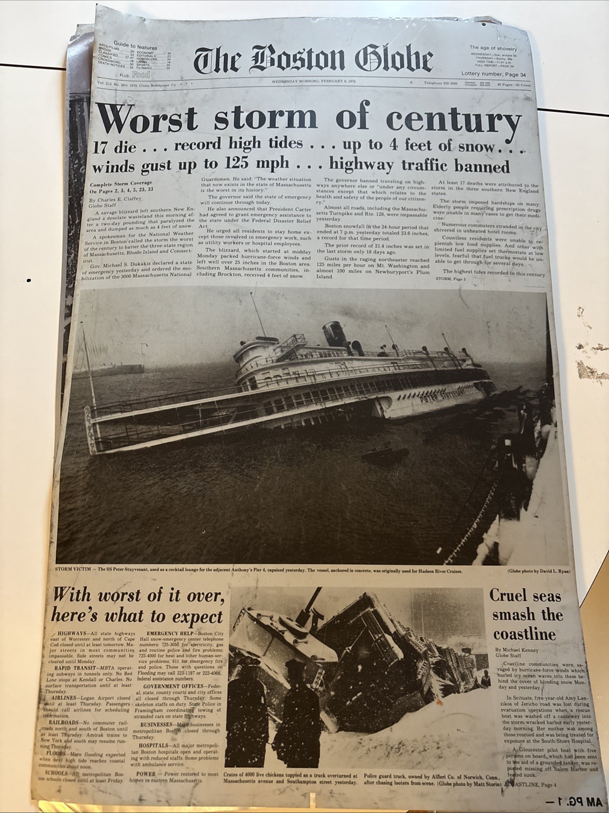 The Boston Globe Storm Of The Century Feb 8, 1978 Newspaper Printing Plate Lot 