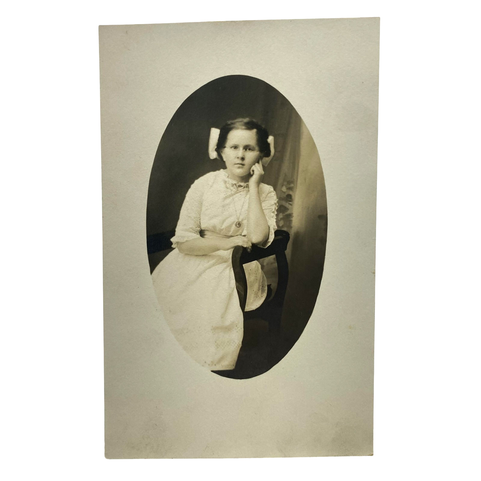 Vintage C1910s Girl Portrait Sepia RPPC Real Photo Postcard AZO Unposted 3.5x5.5