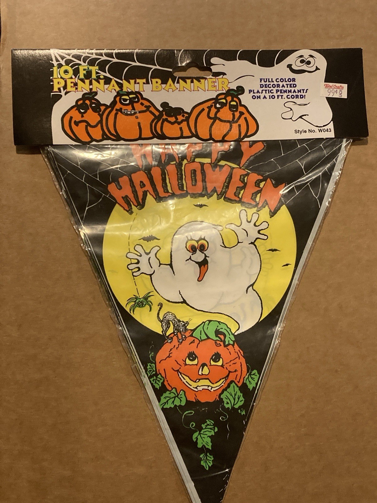 Halloween Decor Plastic Pennant Banner Spooky Ghost Pumpkin 90’s Vintage NIP