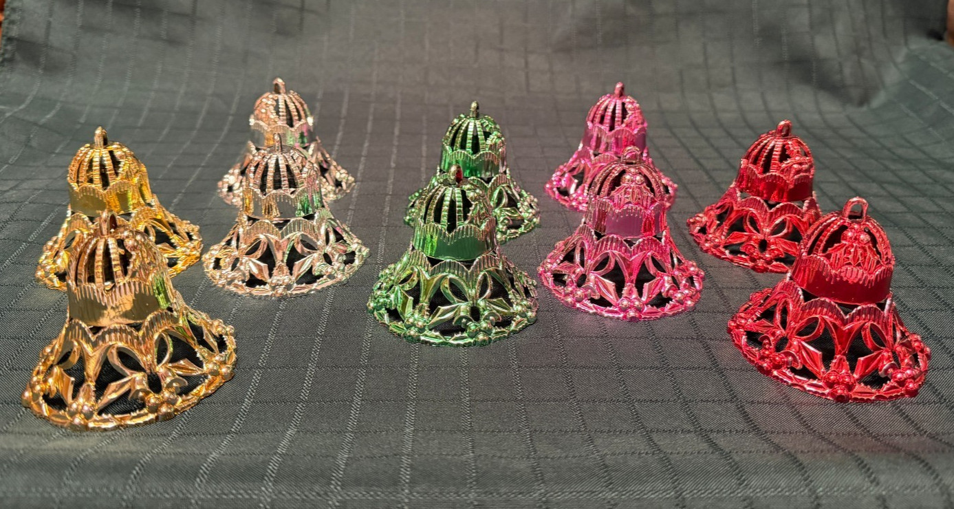 Lot of 10 Vintage Bradford Plastic Filigree Bell Christmas Tree Ornaments