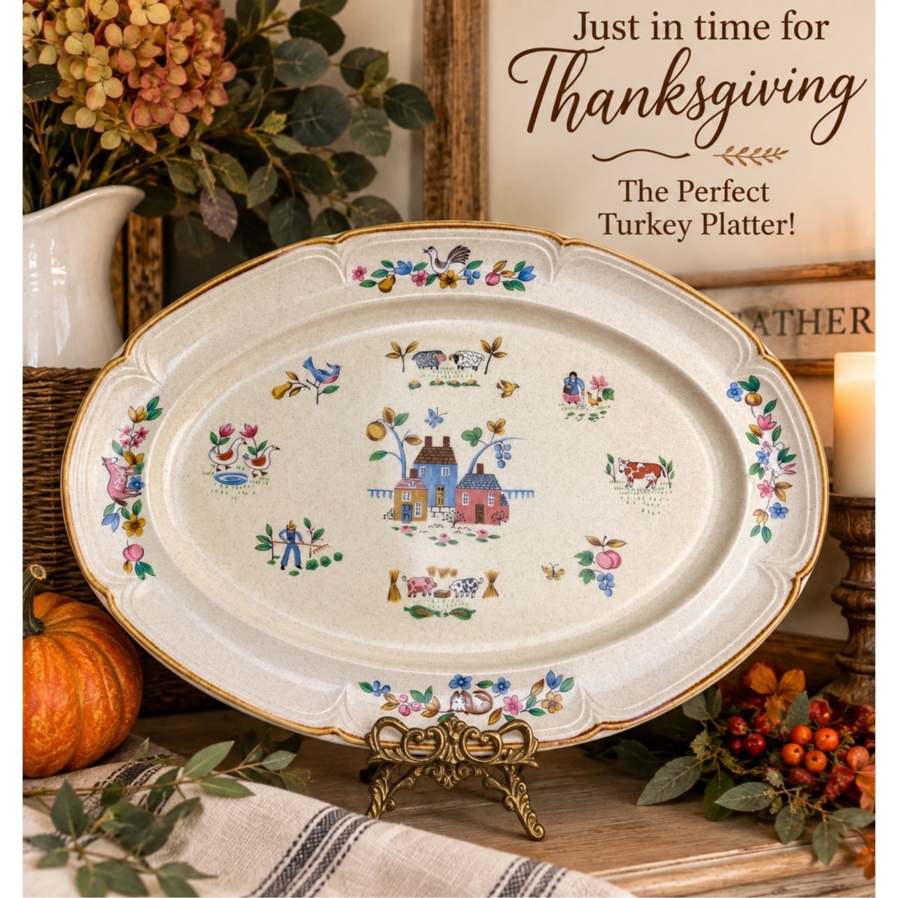 Rare HTF International China Heartland 7774 15” Oval Platter Farmhouse Vintage