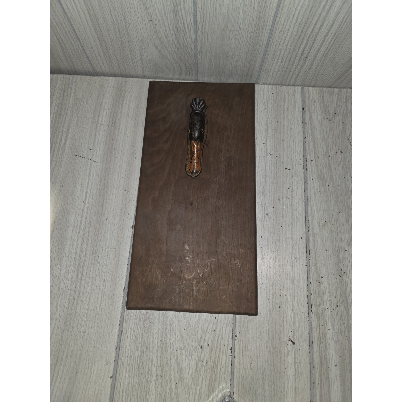Antique 1920s Judd Cast Iron Duck Head Paper Holder Mounted On Wood Rare 5160 Antique 1920s Judd Cast Iron Duck Head Paper Holder Mounted On Wood Rare 5160