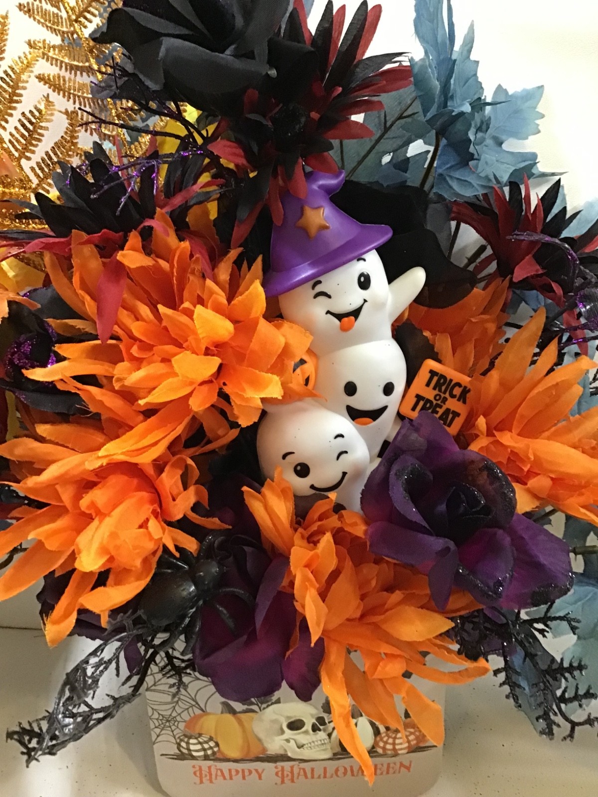 BEAUTIFUL FALL HALLOWEEN CENTERPIECE FLORAL DECOR-PUMPKIN, GHOSTS, SPIDER - NEW BEAUTIFUL FALL HALLOWEEN CENTERPIECE FLORAL DECOR-PUMPKIN, GHOSTS, SPIDER - NEW