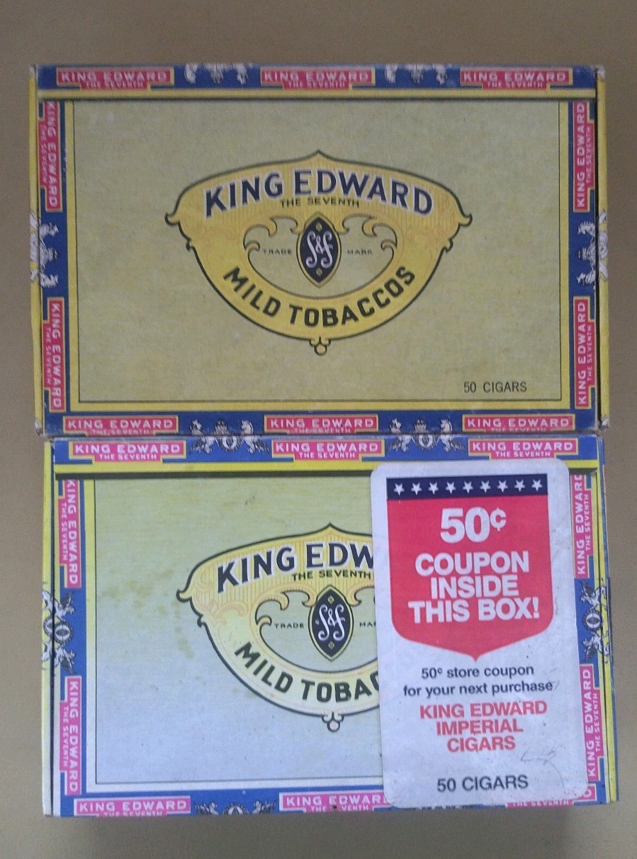 Two Vintage King Edward Imperial Cigar Box Empty Yellow Tobaccos 50 Cigars Two Vintage King Edward Imperial Cigar Box Empty Yellow Tobaccos 50 Cigars