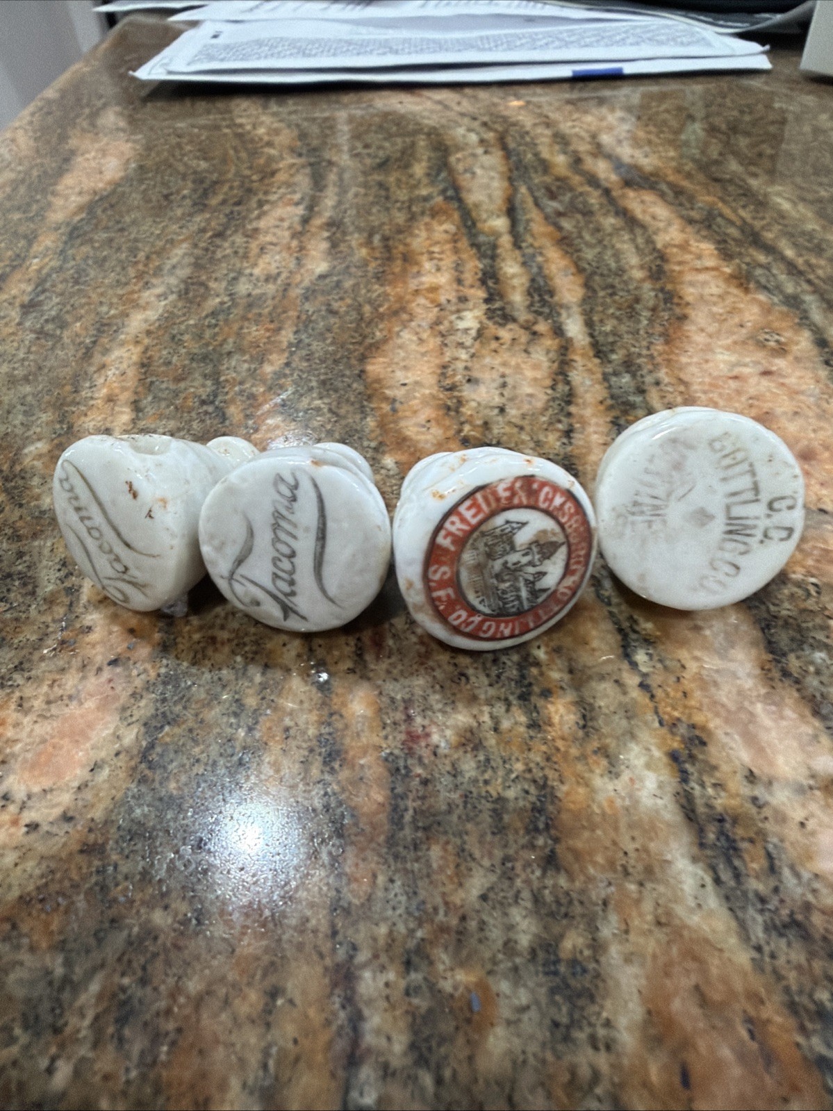 4 Pre-Prohibition Porcelain Beer Bottle Stopper Tacoma San Francisco 4 Pre-Prohibition Porcelain Beer Bottle Stopper Tacoma San Francisco