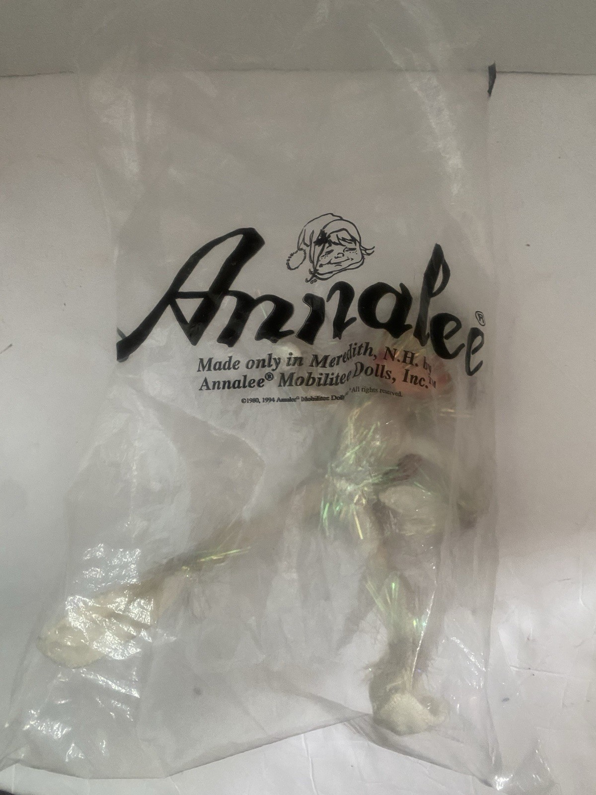 VINTAGE 1993 ANNALEE WHITE FROSTY WINTER TINSEL ELF CHRISTMAS SIGNED