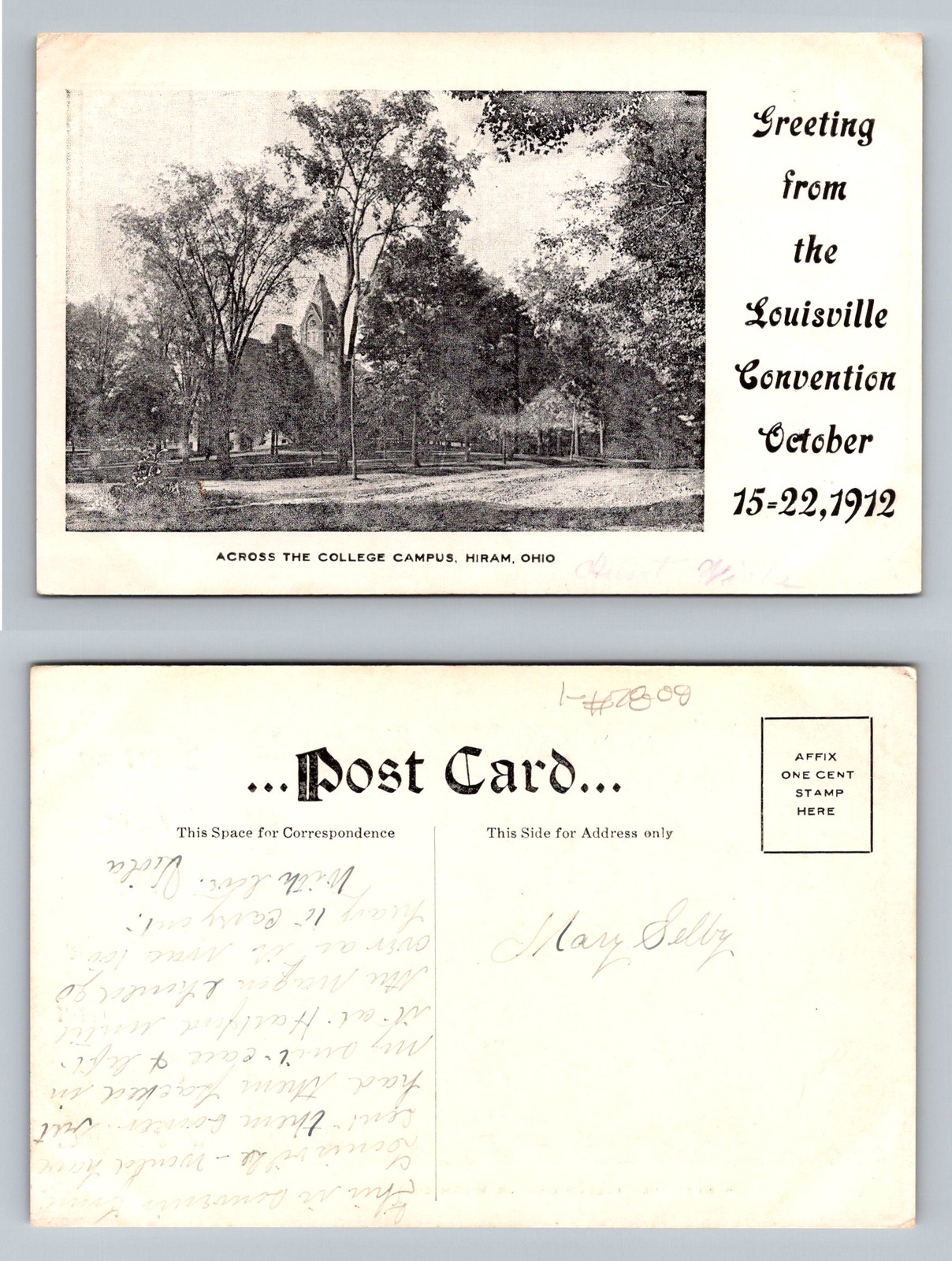 Hiram, OH-Ohio, View Across College Campus, Convention, Vintage c1912 Postcard