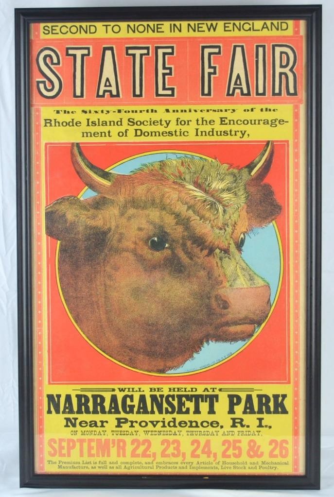RARE FRAMED 1884 RHODE ISLAND SOCIETY OF ENCOURAGEMENT STATE FAIR BROADSIDE-24\