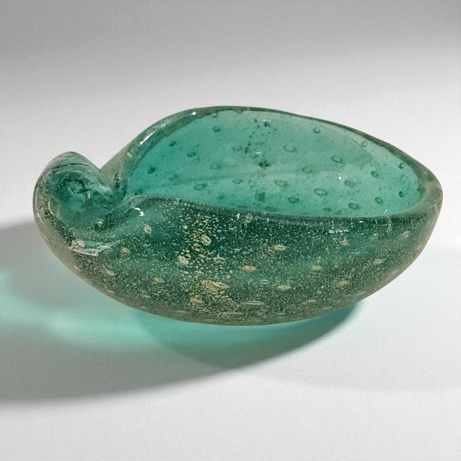 Venini Scarpa Art Glass Bowl Murano Turquoise Bullicante With Gold Infusion 