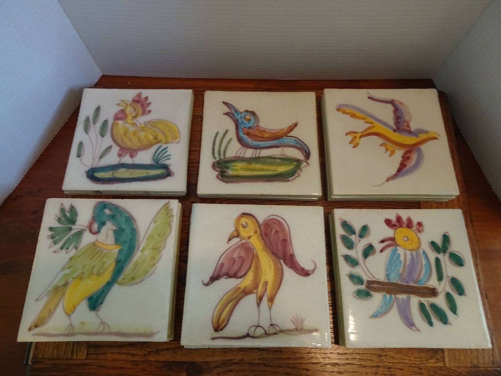 Vintage Fabrica Sant\'Anna Hand Painted Made BIRDS Tiles 5.5\